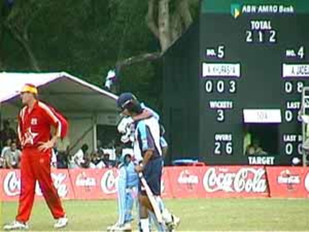 Jadeja limping his way to the pavilion after pulling a calf muscle, India v Zimbabwe (2nd ODI), Coca-Cola Singapore Challenge, 1999-2000, Kallang Ground, Singapore, 4 Sep 1999.