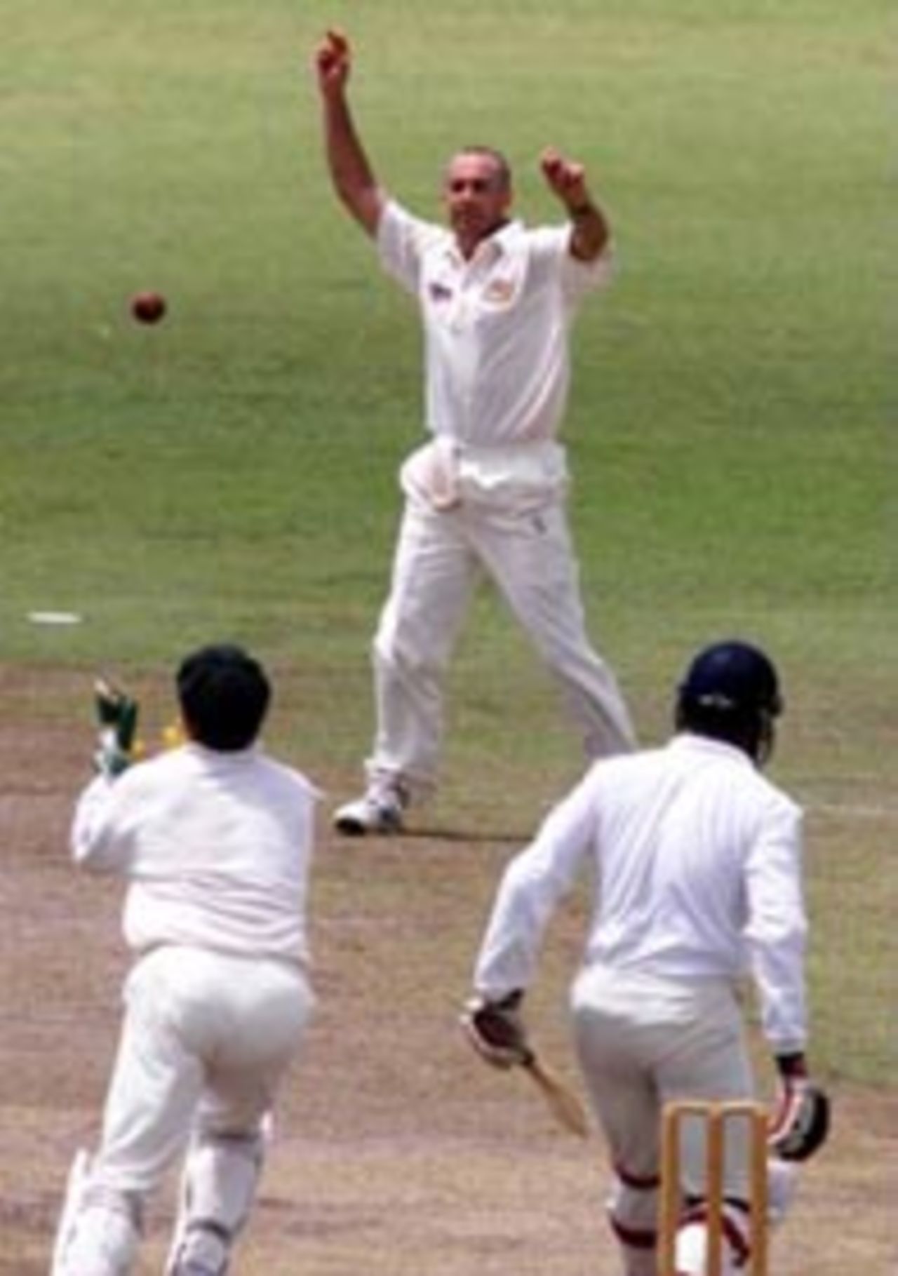 4 Sep 1999: Ian Healy of Australia moves in to catch Mario Villavarayan off Colin Miller's bowling, again the catch was given not out, during day two of the tour match between the Sri Lanka Board XI and Australia at Saravanamuttu Stadium, Colombo, Sri Lanka.