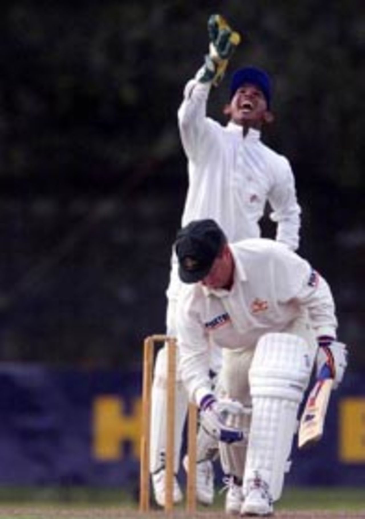 4 Sep 1999: Ian Healy of Australia survives an appeal by Prasanna Jayawardene of the Board XI, during day two of the tour match between the Sri Lanka Board XI and Australia at Saravanamuttu Stadium, Colombo, Sri Lanka.