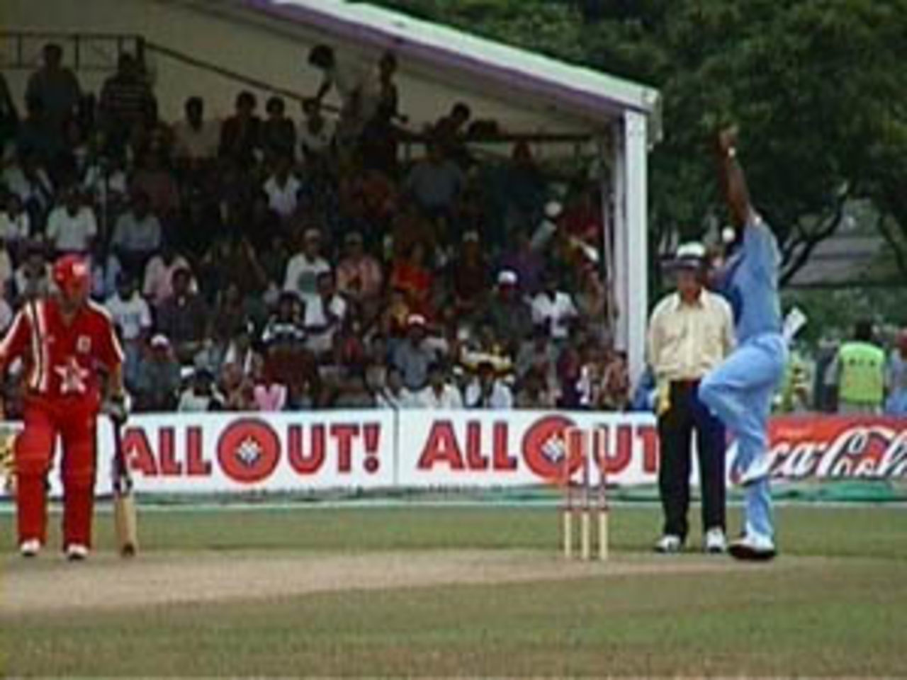 Prasad about to deliver a ball, India v Zimbabwe (2nd ODI), Coca-Cola Singapore Challenge, 1999-2000, Kallang Ground, Singapore, 4 Sep 1999