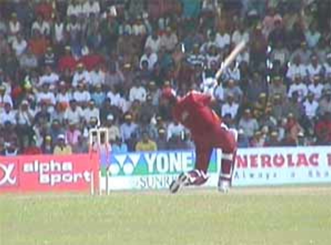 Lara slams the ball to the fence, India v West Indies (3rd ODI), Coca-Cola Singapore Challenge, 1999-2000, Kallang Ground, Singapore, 5 Sep 1999.