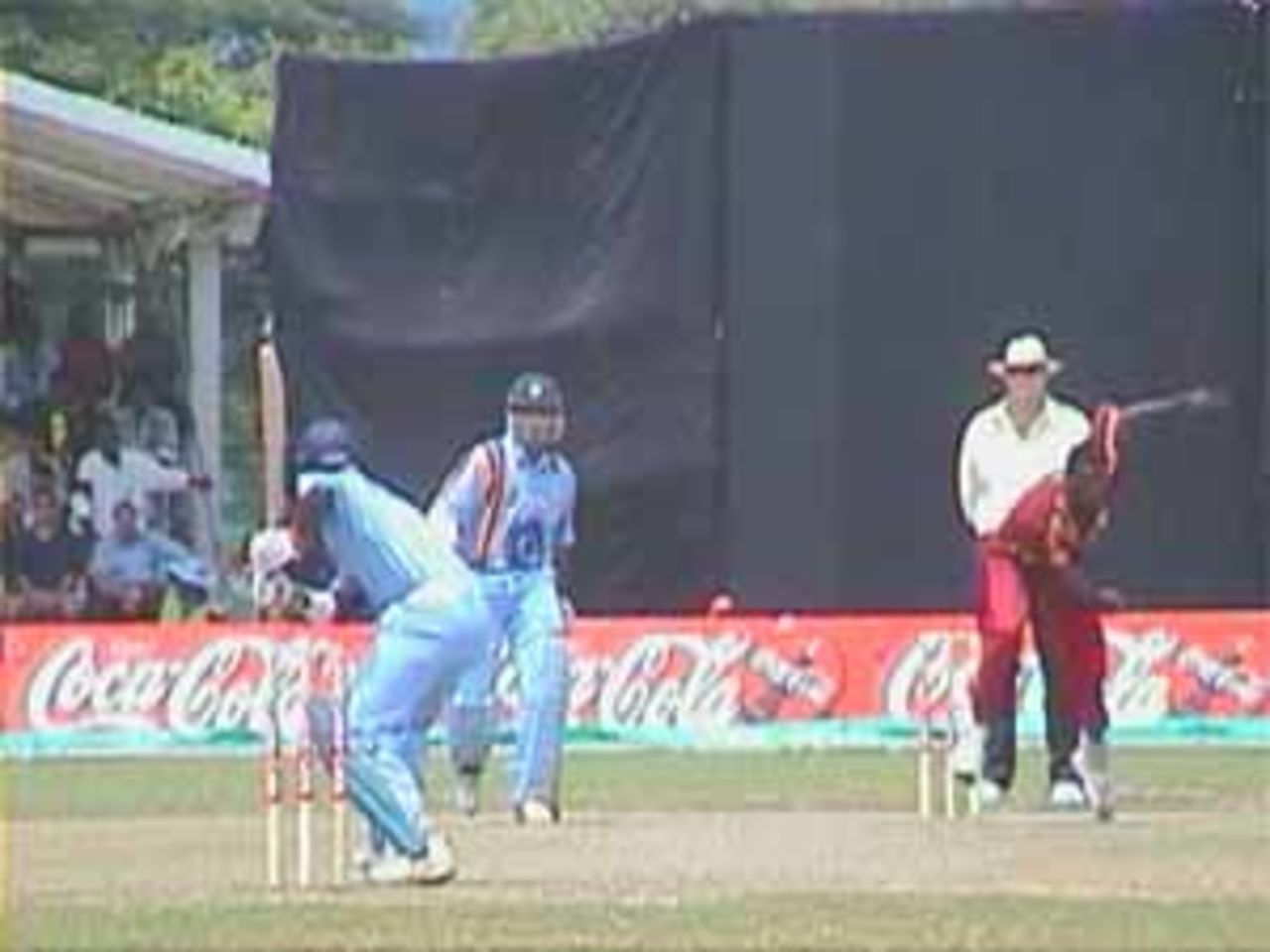 Vinod Kambli waiting for the ball, just before he was dismissed, India v West Indies (Final), Coca-Cola Singapore Challenge, 1999-2000, Kallang Ground, Singapore, 7 Sep 1999.