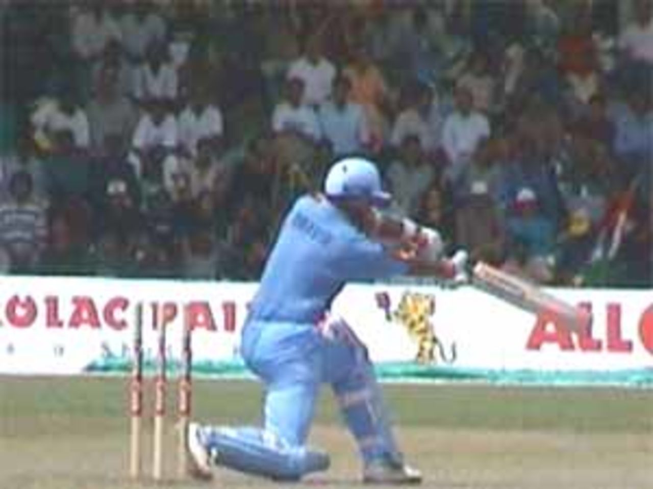 Rahul Dravid driving uppishly, only to be caught brilliantly by Campbell, India v West Indies (Final), Coca-Cola Singapore Challenge, 1999-2000, Kallang Ground, Singapore, 7 Sep 1999.