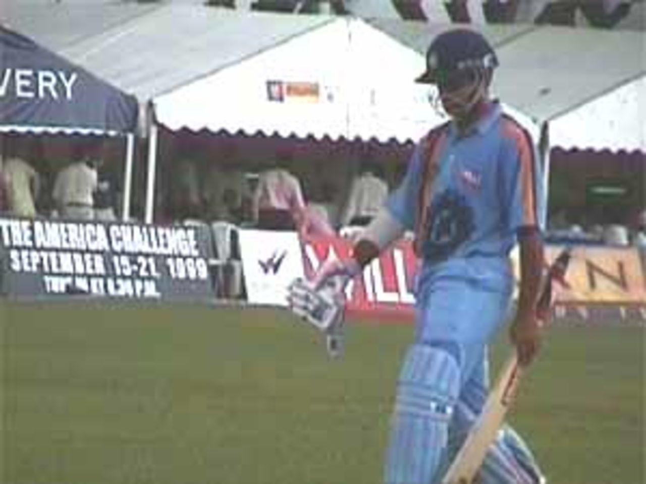 Dejected Ganguly walks back after being tragically run-out, India v West Indies (Final), Coca-Cola Singapore Challenge, 1999-2000, Kallang Ground, Singapore, 7 Sep 1999.