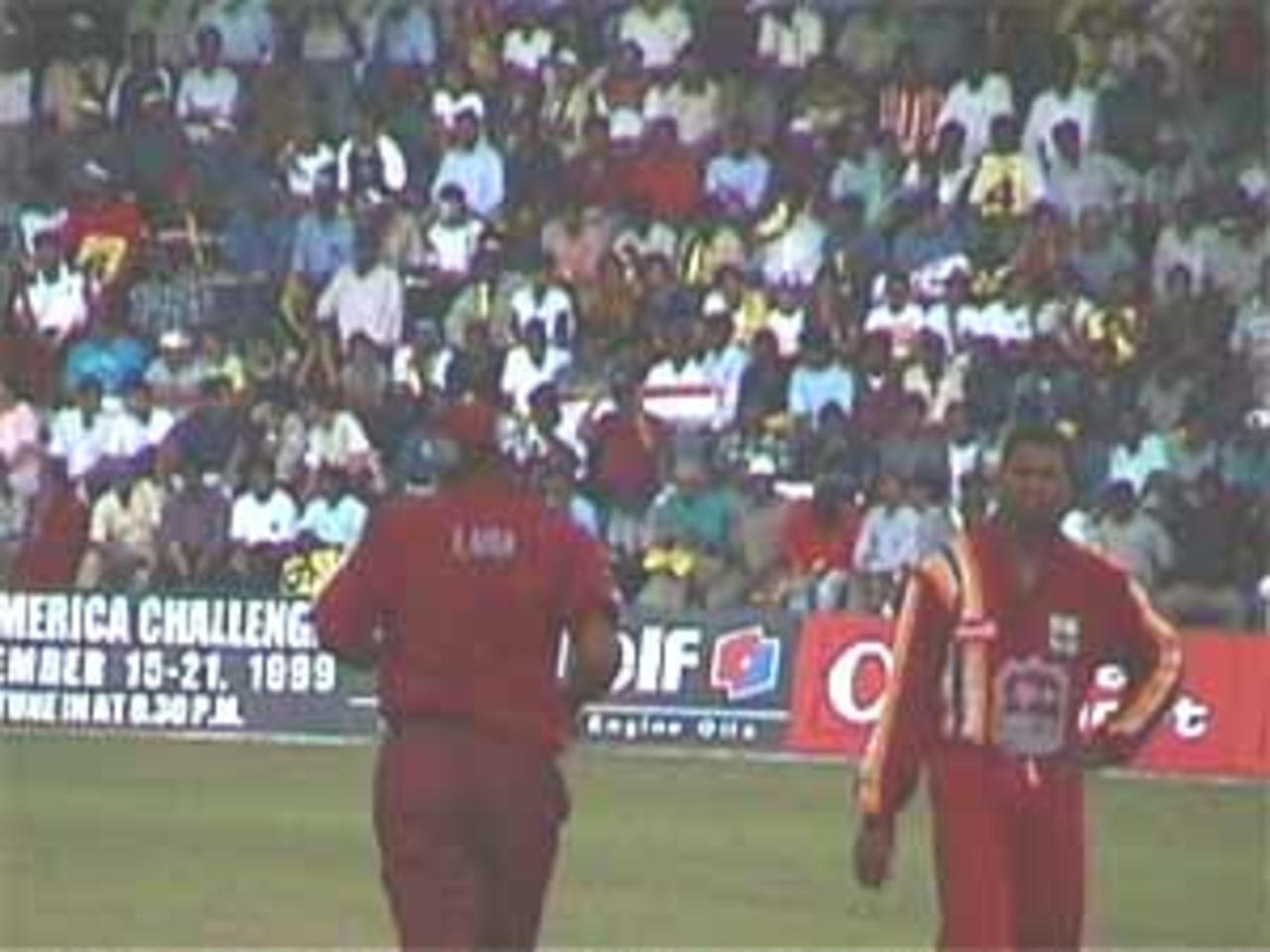 Lara and Chanderpaul ponder the proceedings, India v West Indies (Final), Coca-Cola Singapore Challenge, 1999-2000, Kallang Ground, Singapore, 7 Sep 1999.