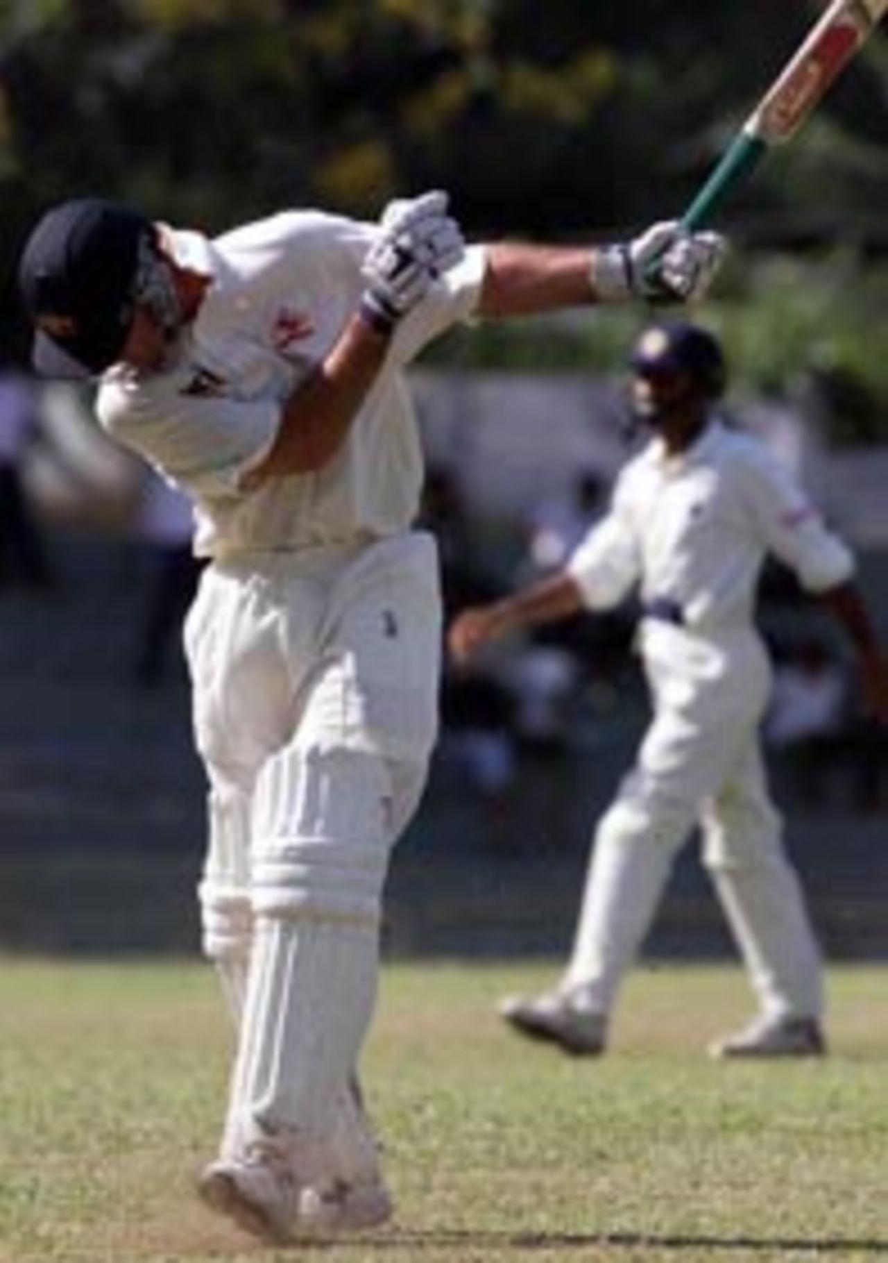 9 Sep 1999: Ricky Ponting of Australia swings his bat in frustration after getting out caught and bowled by Muttiah Muralitharan, during day one of the First Test between Sri Lanka and Australia at Asgiriya Stadium, Kandy, Sri Lanka.