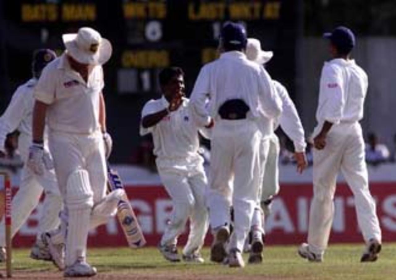 24 Sep 1999: Shane Warne of Australia walks off after being dismissed by Herath of Sri Lanka, during day three of the second test between Sri Lanka and Australia at Galle International Stadium, Galle, Sri Lanka.