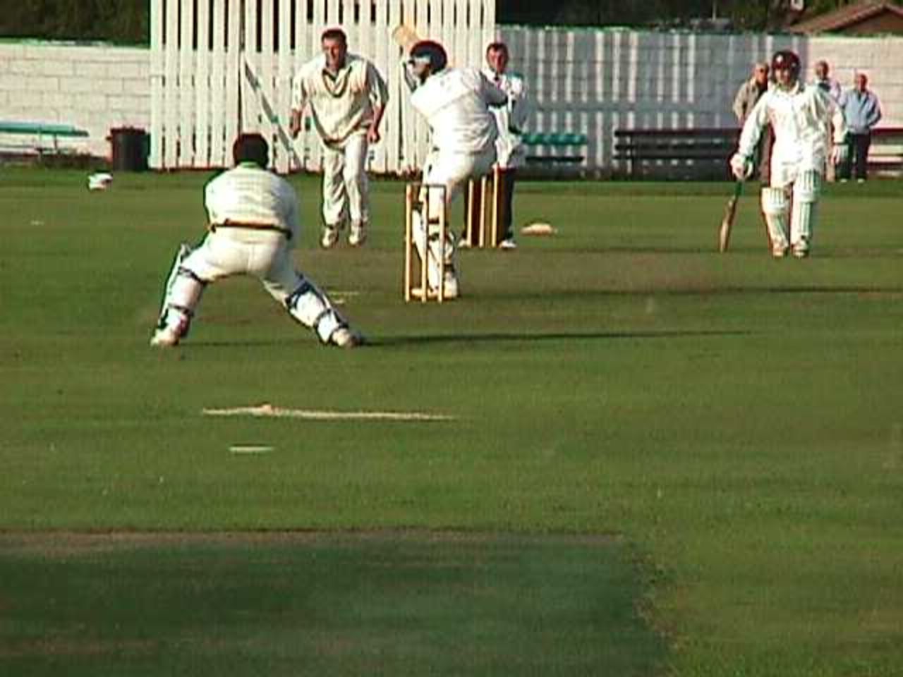 Enfield's Liam Jackson drives Accrington's Steve Juliff through the offside during his knock of 75 at Dill Hall Lane