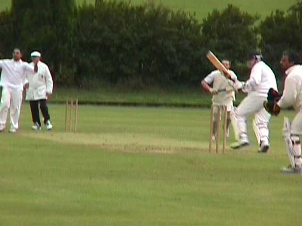 Ken Dunne pulls Mohammed Sajad to the square leg boundary