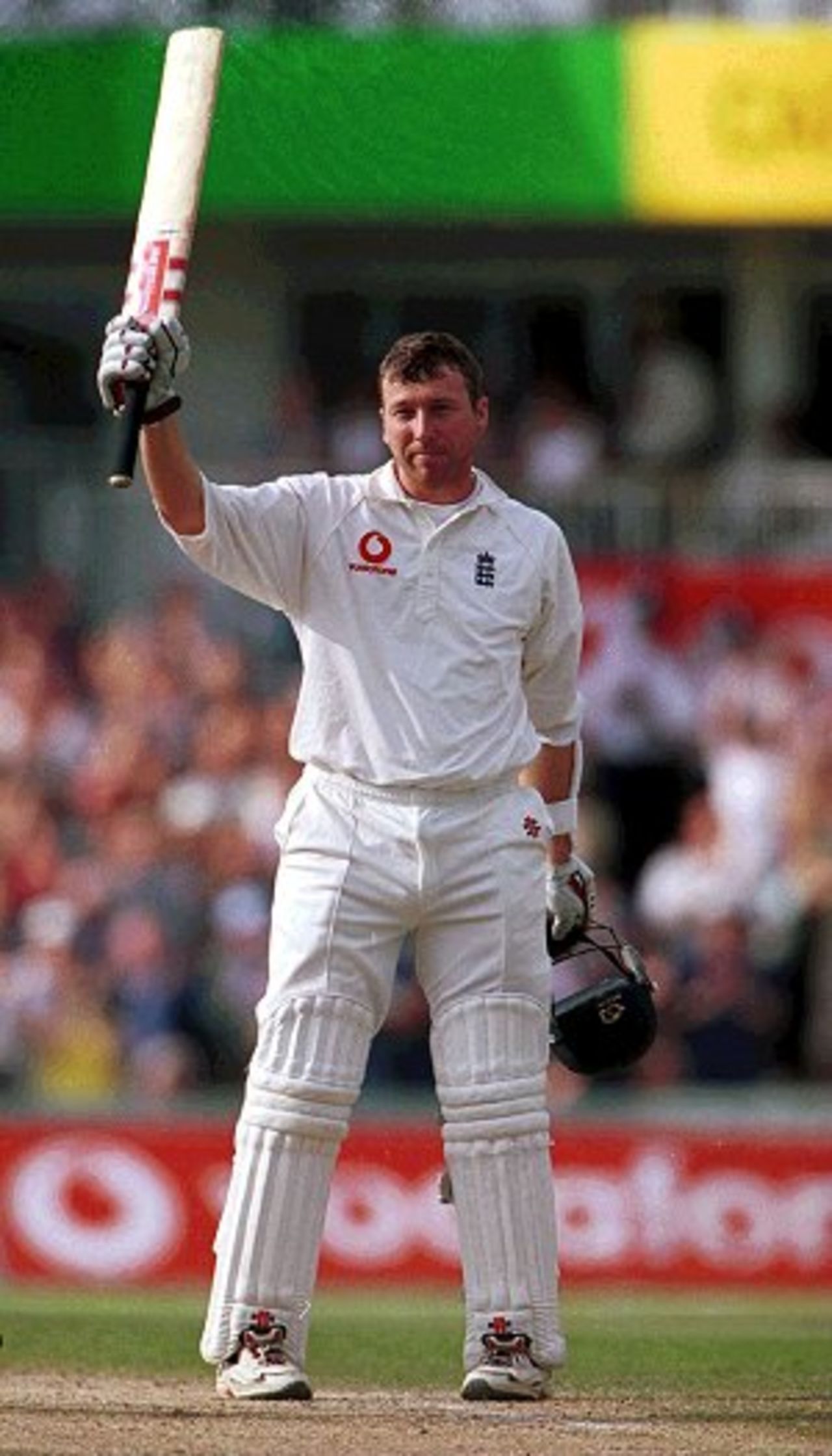 3 Sep 2000: Michael Atherton of England celebrates his hundred during the Fifth Cornhill Insurance Test between England and the West Indies at the Oval, London.