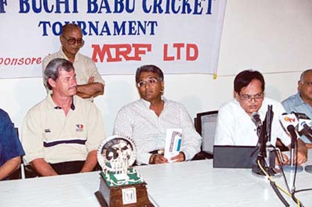 Ashok Kumbhat, secretary of the TNCA, at the Buchi Babu Tournament presentation ceremony. Buchi Babu Invitational Tournament 2000-01, Final, National Cricket Academy XI v Oil & Natural Gas Corporation XI MA Chidambaram Stadium, Chepauk Chennai, (01-03 Sep 2000)