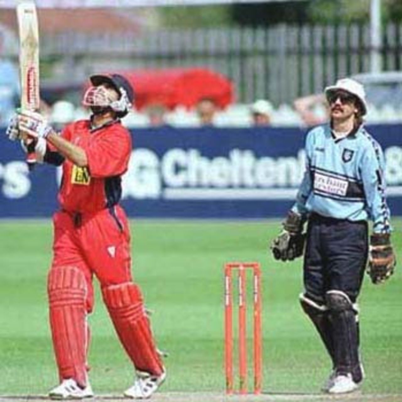 Sourav Ganguly skies a catch as Jack Russell watches on, National League Division One, 2000, Gloucestershire v Lancashire, The Royal & Sun Alliance County Ground, Bristol, 4 September 2000.