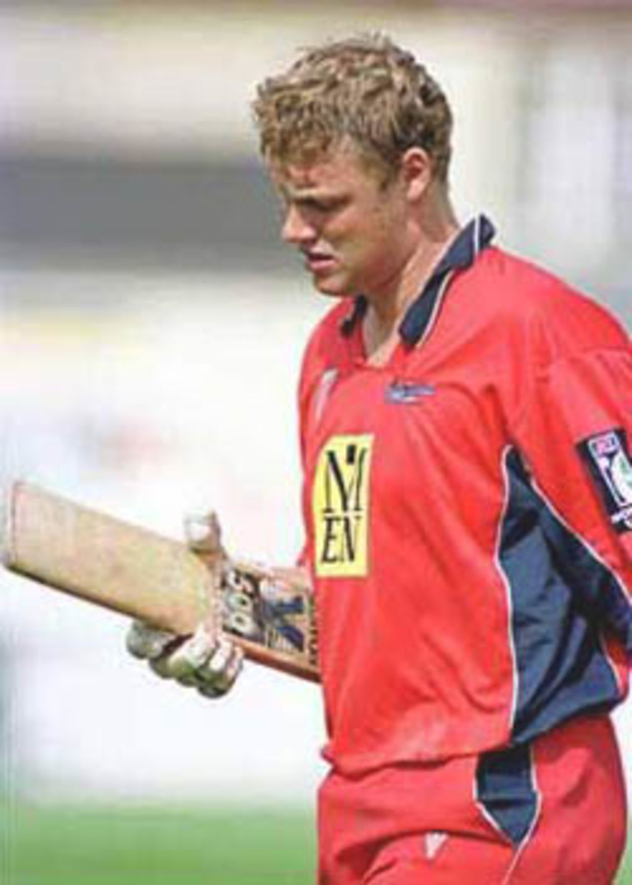 Andrew Flintoff makes the long walk back to the dressing room for the last time this season, National League Division One, 2000, Gloucestershire v Lancashire, The Royal & Sun Alliance County Ground, Bristol, 4 September 2000.