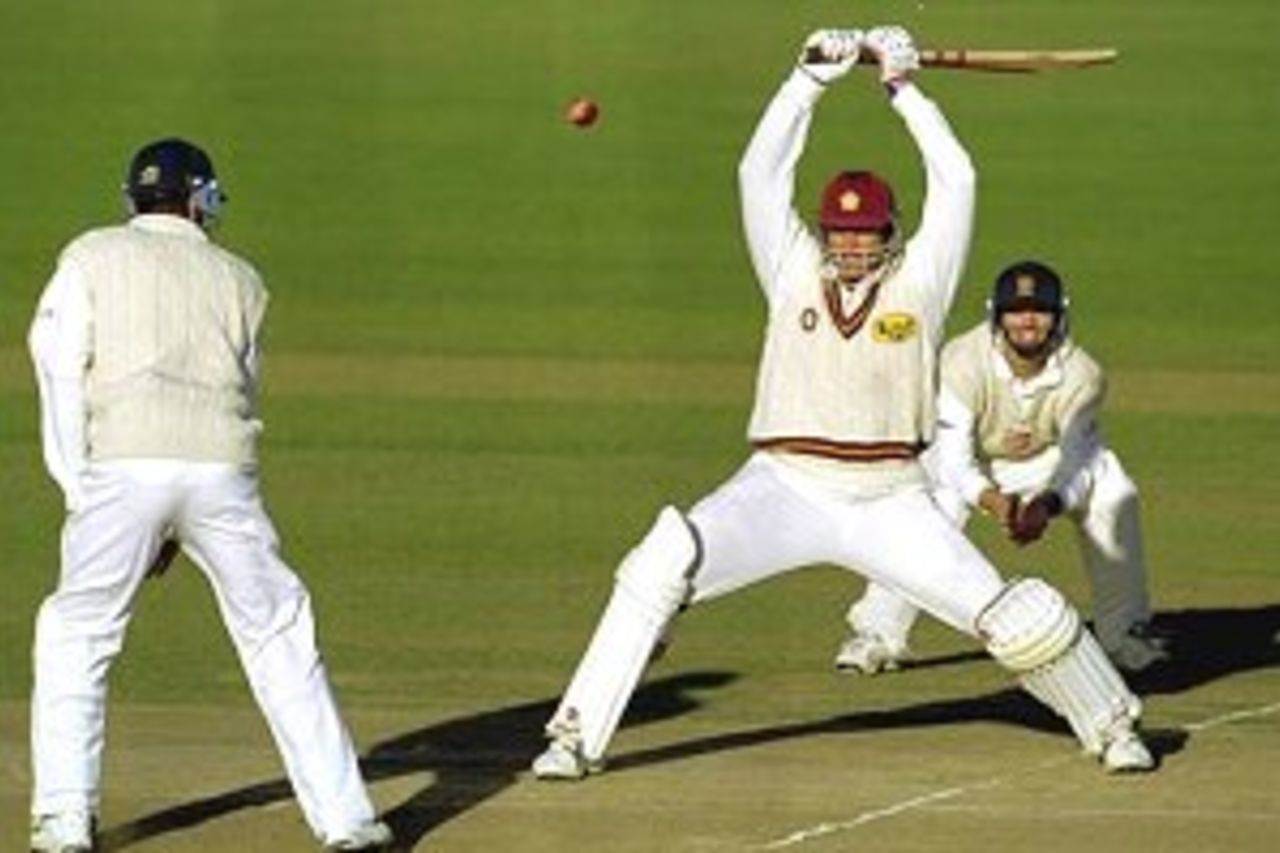 6 Sep 2000: Matthew Hayden of Northamptonshire lets pass a bouncer in the PPP Healthcare County Championships played at the County Ground, Northampton.