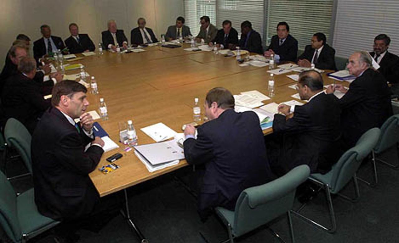 20 May 2000: The Executive Board Of The ICC at Lord's meeting in the hope decisive steps can be taken towards cleaning up the sport in the wake of recent allegations of match-fixing. The two-day assembly of the world governing body has been called in the aftermath of the Hansie Cronje scandal and the numerous other leading figures who have also claimed to have been approached for 'information' to aid illegal betting syndicates on the sub-continent.