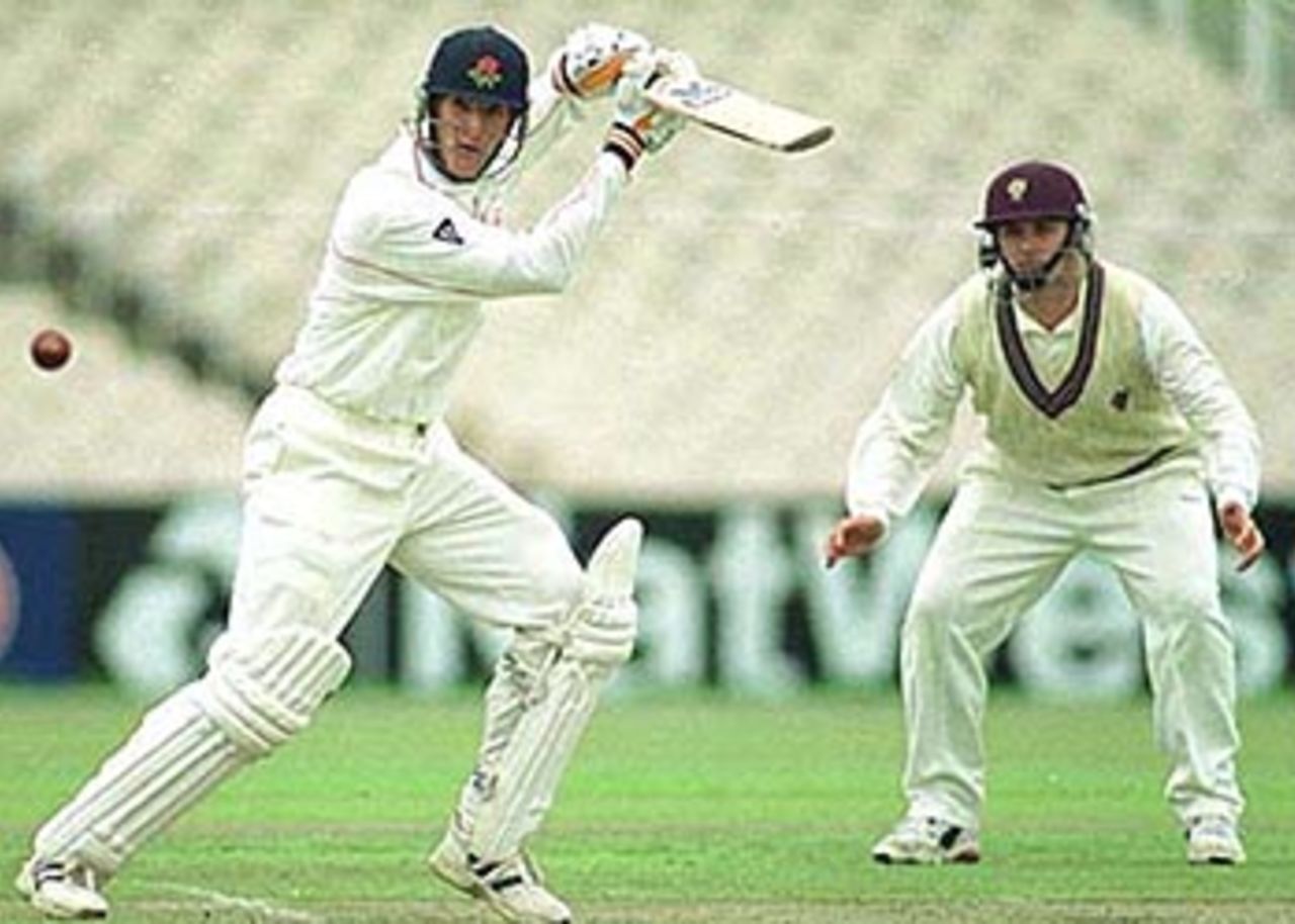 Mark Chilton drives while making 46 runs, PPP healthcare County Championship Division One, 2000, Lancashire v Somerset, Old Trafford, Manchester, 08-10 September 2000 (Day 1).