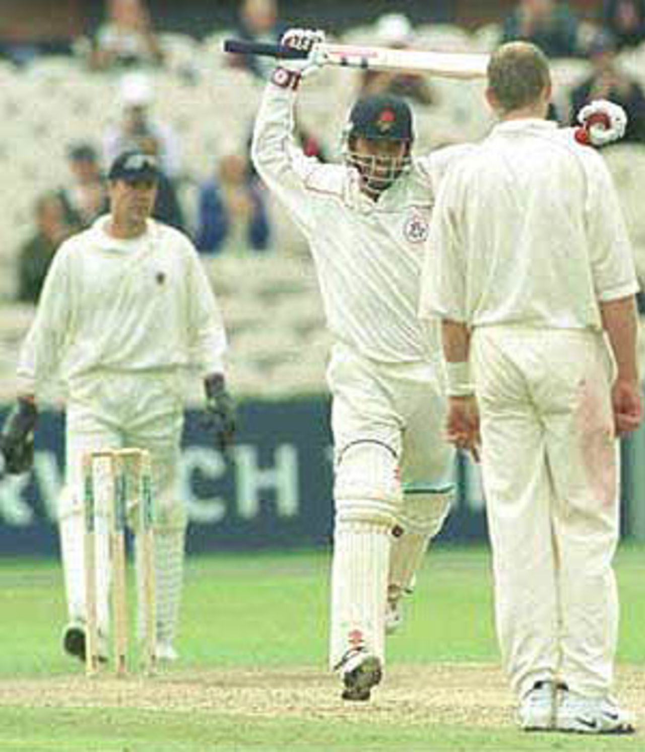 Warren Hegg celebrates reaching his 100, PPP healthcare County Championship Division One, 2000, Lancashire v Somerset, Old Trafford, Manchester, 08-10 September 2000 (Day 2).