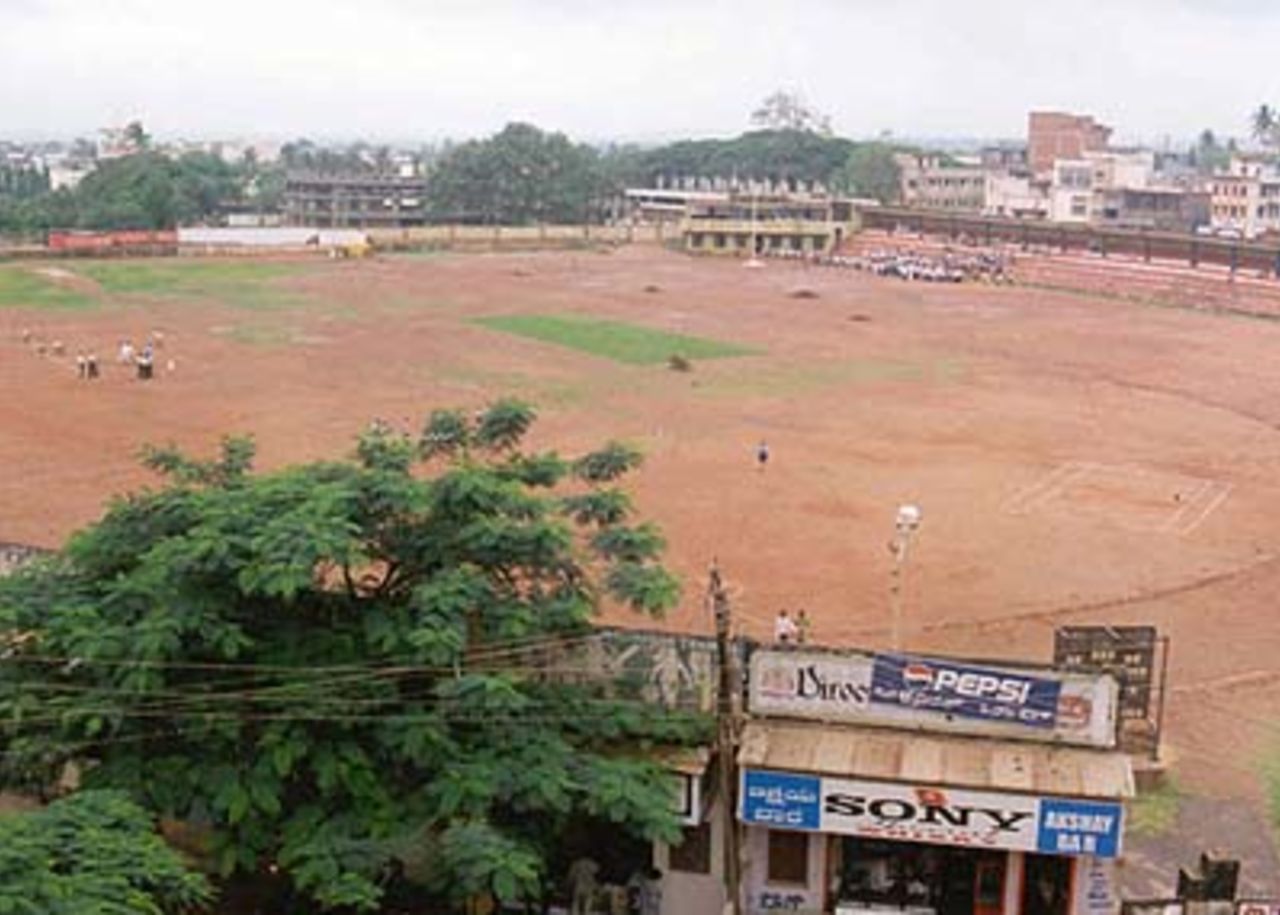 A splendid view of the Nehru Stadium from across the road