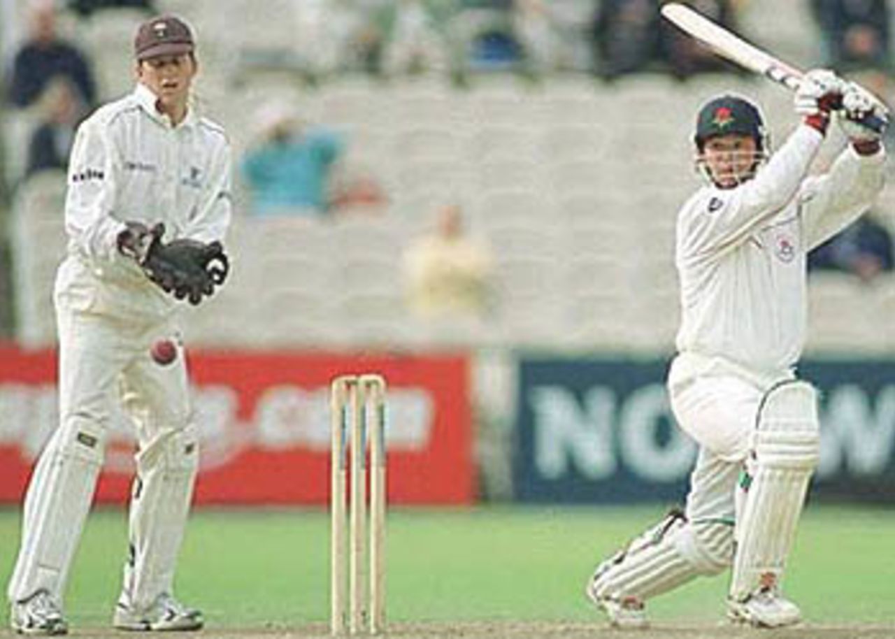 Warren Hegg executes the square drive, PPP healthcare County Championship Division One, 2000, Lancashire v Surrey, Old Trafford, Manchester, 13-16 September 2000(Day 1).