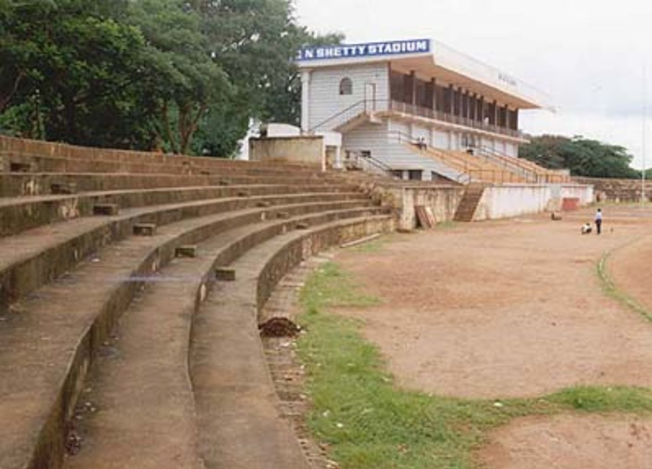 A view of the pavilion from the stands at RN Shetty Stadium in Dharwar