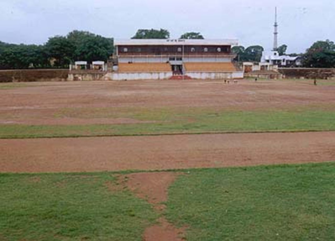 The view of the grand stand at RN Shetty Stadium from across the ground