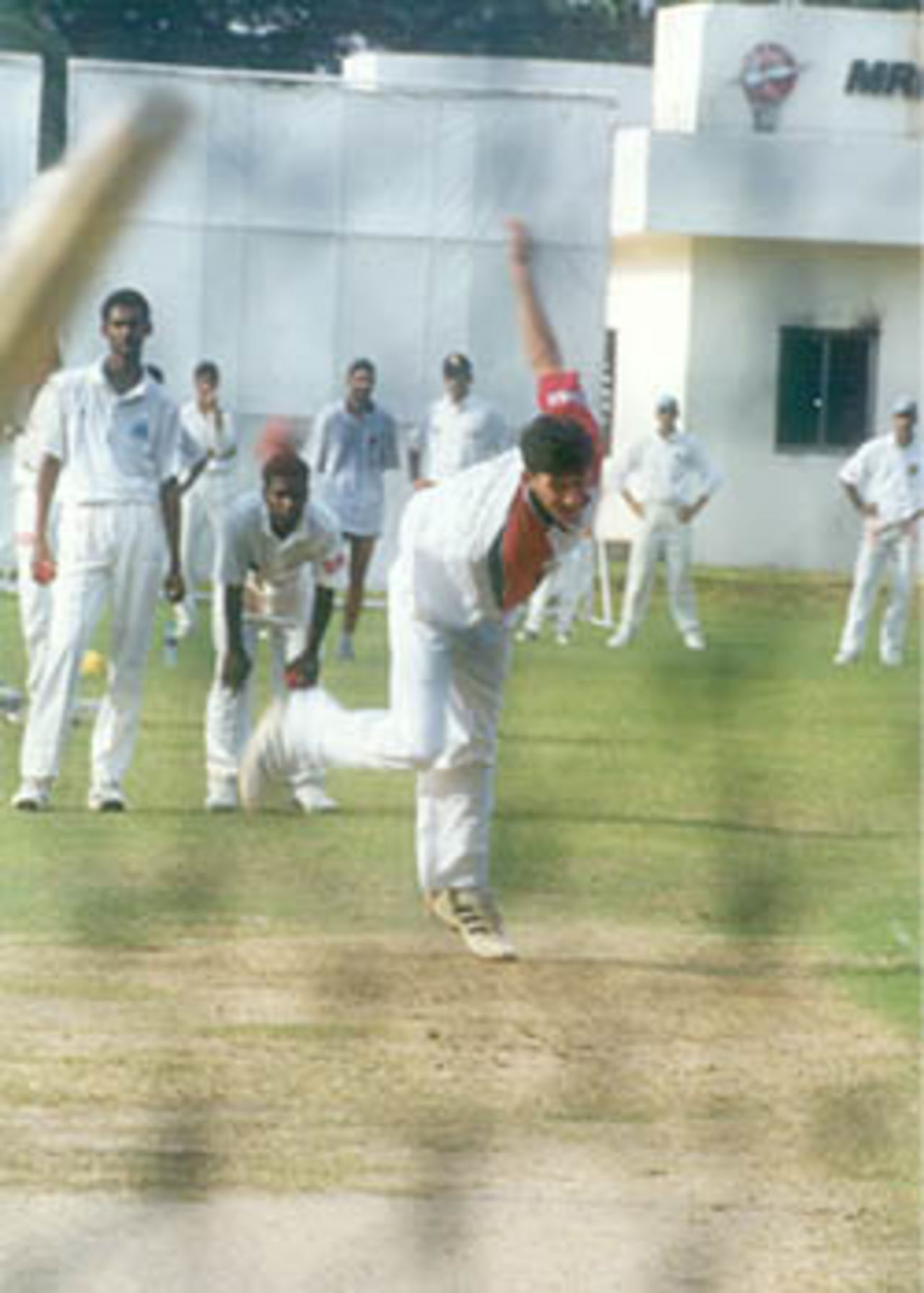 Agarkar in action at the nets on the first day of the camp, MRF Pace Foundation, Chennai, 14 Sep 2000