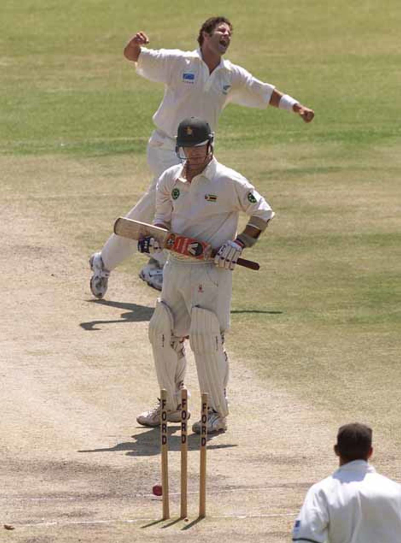 Cairns celebrates the dismissal of Strang, Zimbabwe v New Zealand, 1st Test, 16 Sep 2000