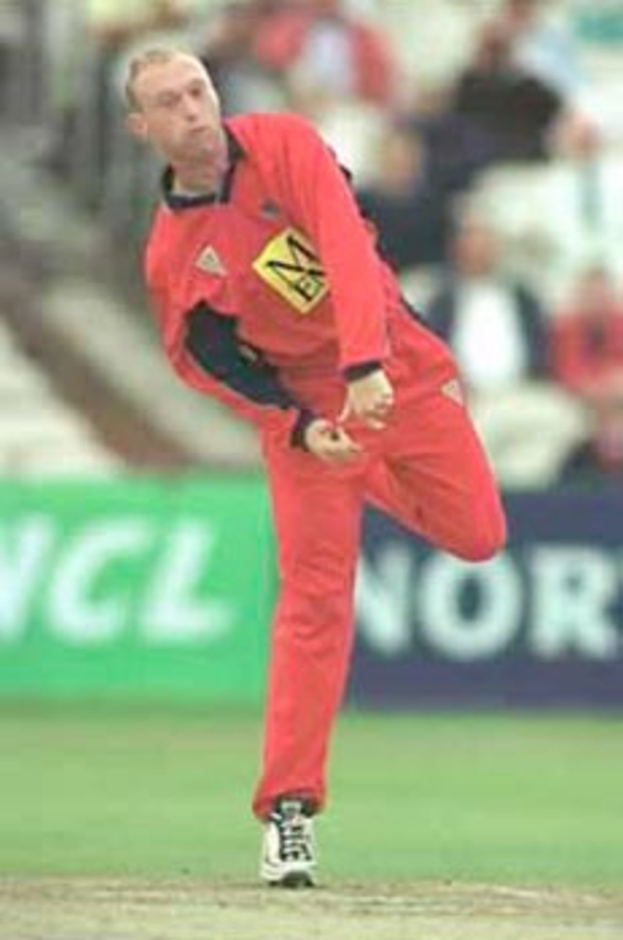 Gary Keedy bowls (5 wickets). National League Division One 2000, Lancashire v Sussex, Old Trafford, Manchester 17 Sep 2000