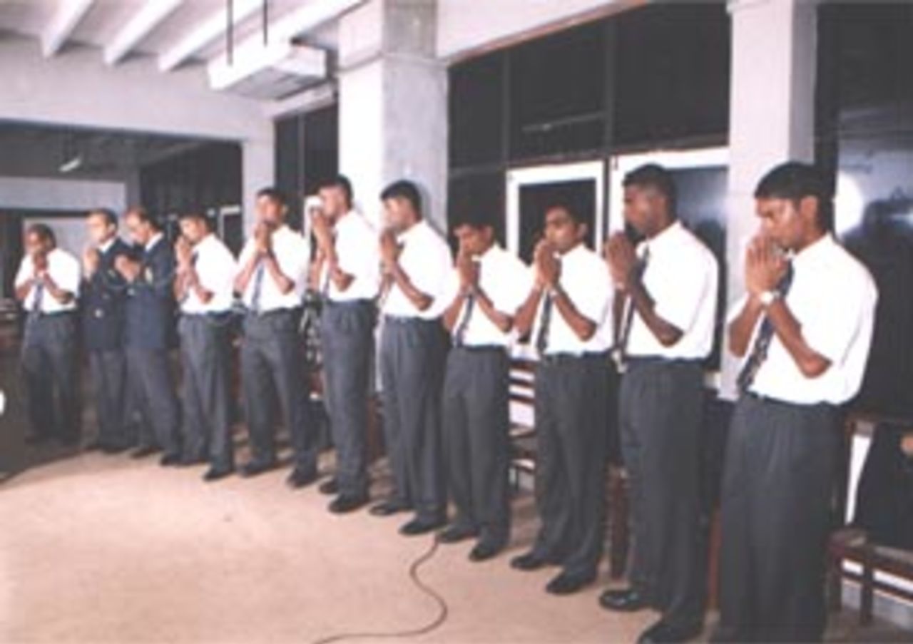 Sri Lankan team attending prayer  session before departure