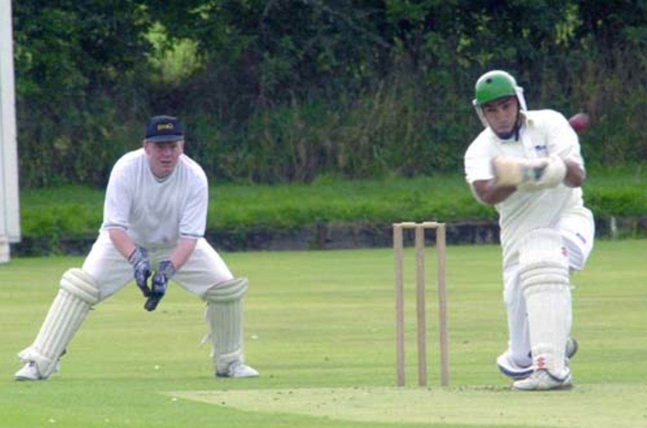 Riaz Mohammed Attock B Opening batsman  plays the pull off the bowling of Mus Shah