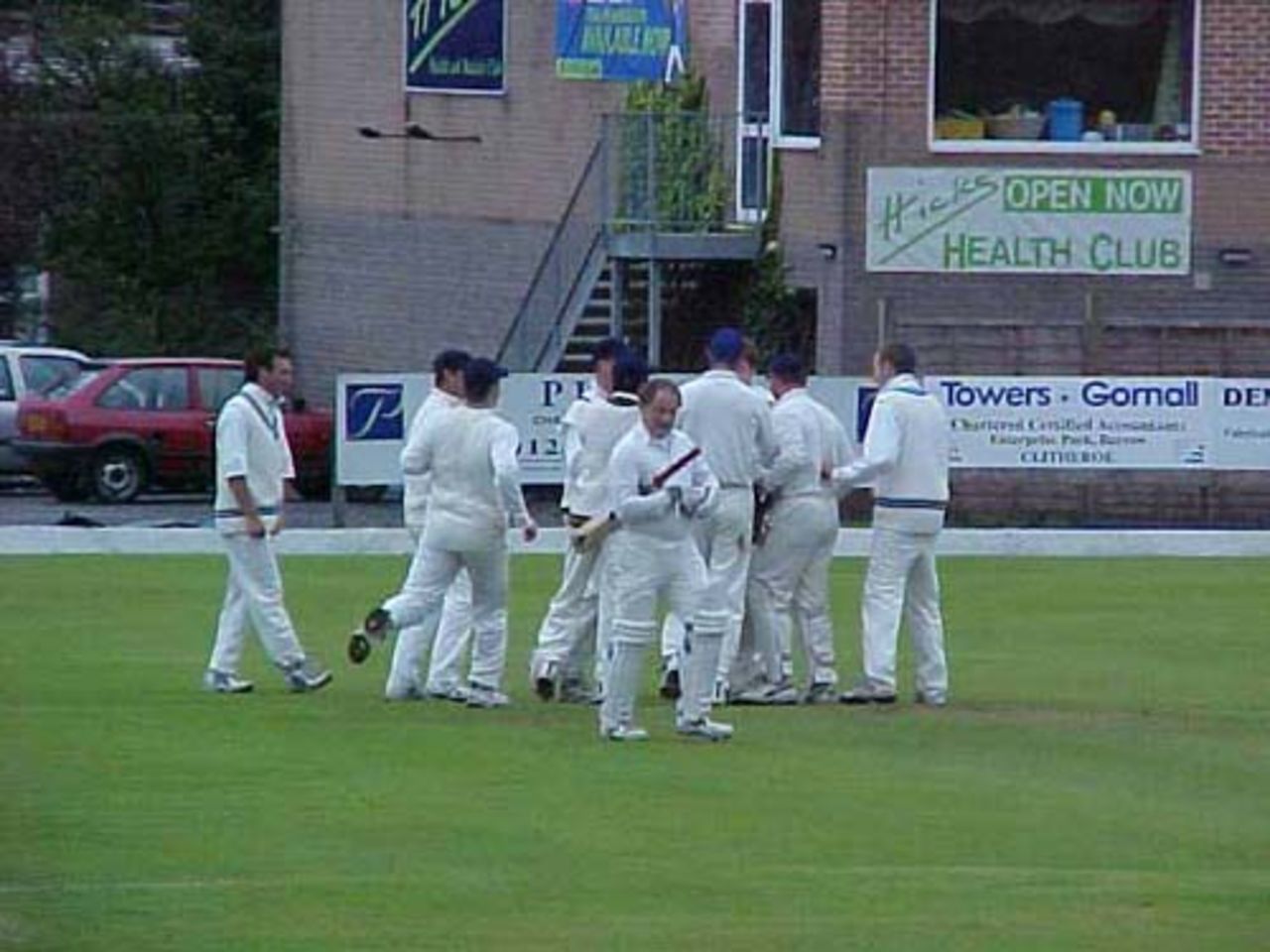 Great Harwood celebrate after Alan Armer's brilliant run out of Steve Rushton