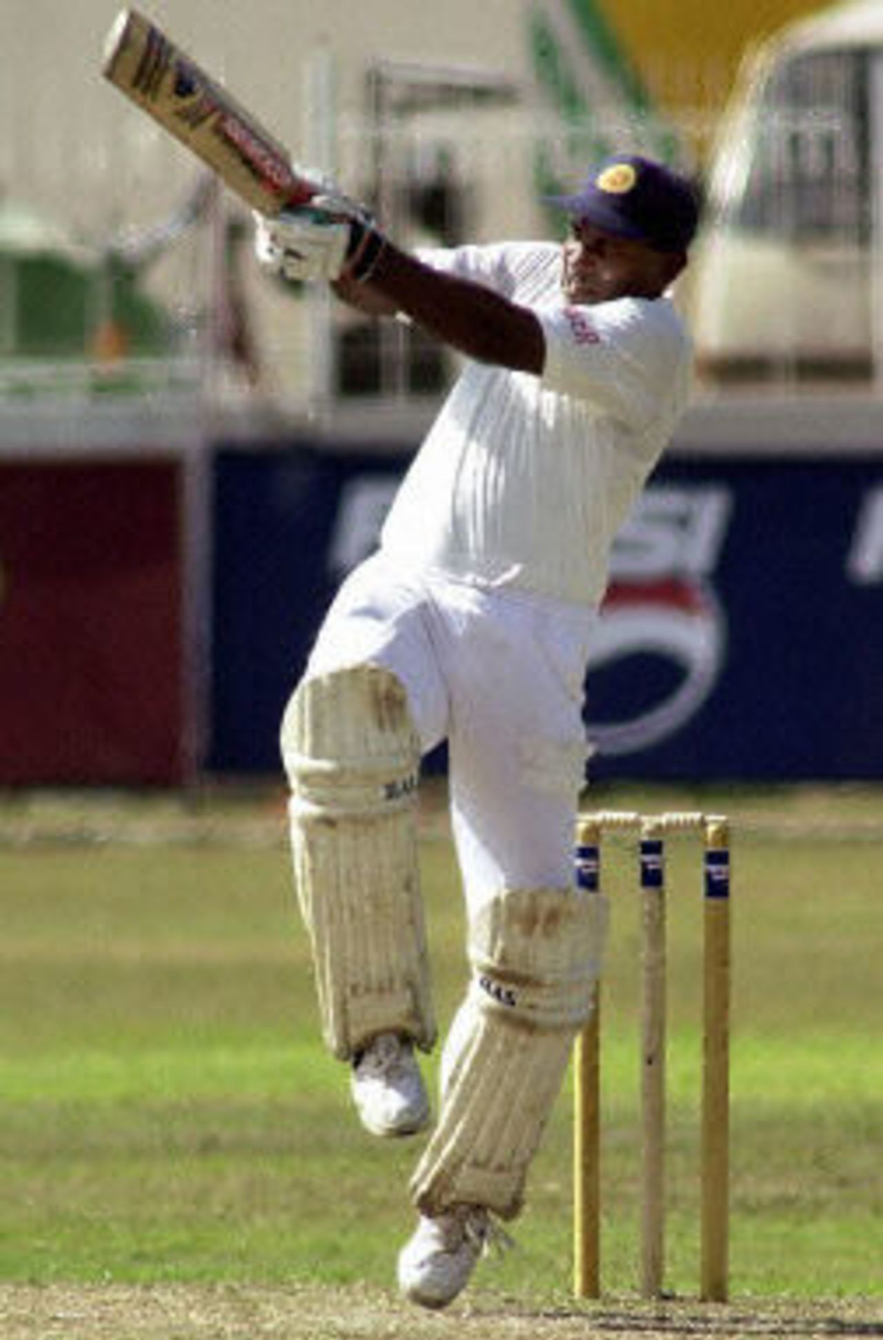 Sanath Jayasuriya pulls the ball powerfully towards the mid-wicket boundary, during his quick fire knock of 89. Asian Test Championship 2001-02, 2nd Match, Sri Lanka v Bangladesh, Sinhalese Sports Club Ground.