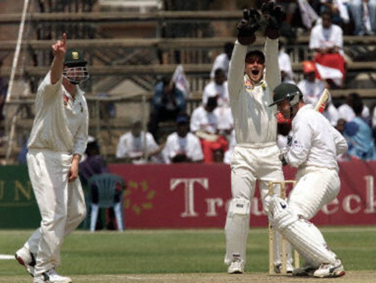 Mark Boucher and Lance Klusener appealing for Heath Streak's lbw, Ist Test South Africa v Zimbabwe, 7-11 September 2001, at Harare.