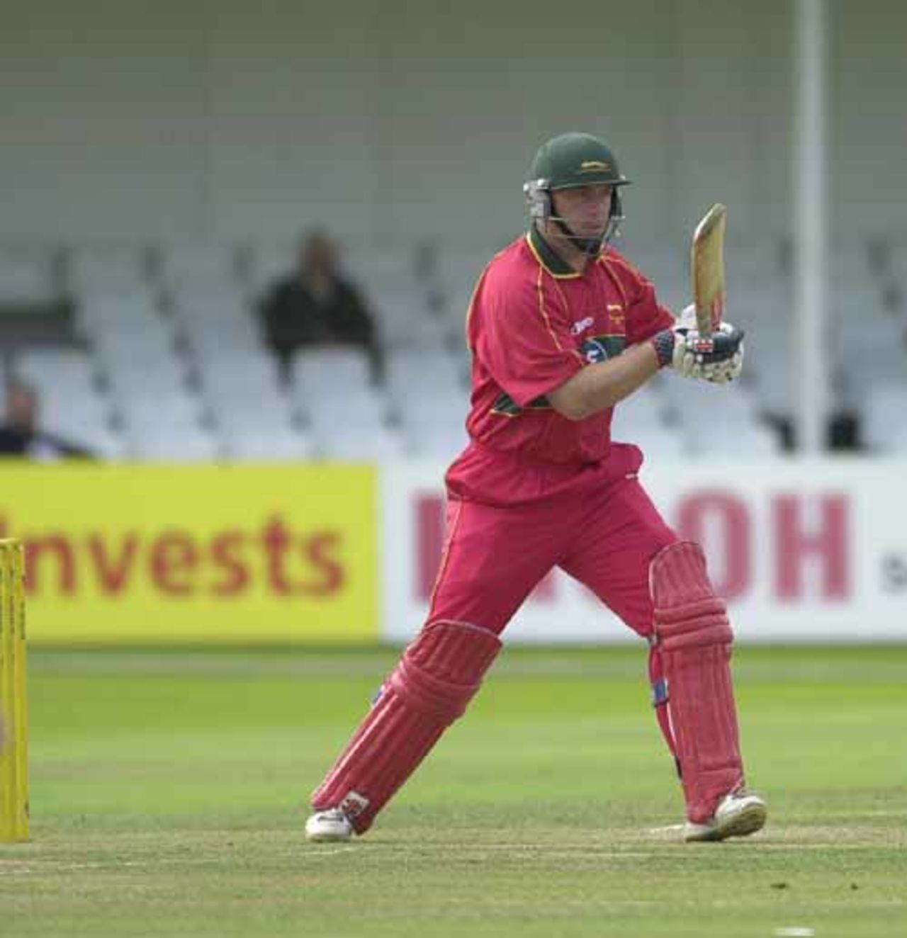 Dakin stands firm at his wicket after a delivery from Outlaw bowler Smith at Trent Bridge 16th September 2001