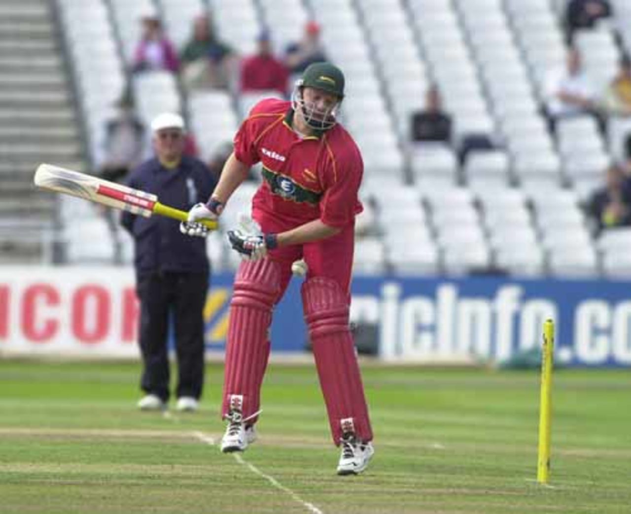 Dakin takes a hit from the delivery of Outlaw bowler Greg Smith at Trent Bridge 16th September 2001