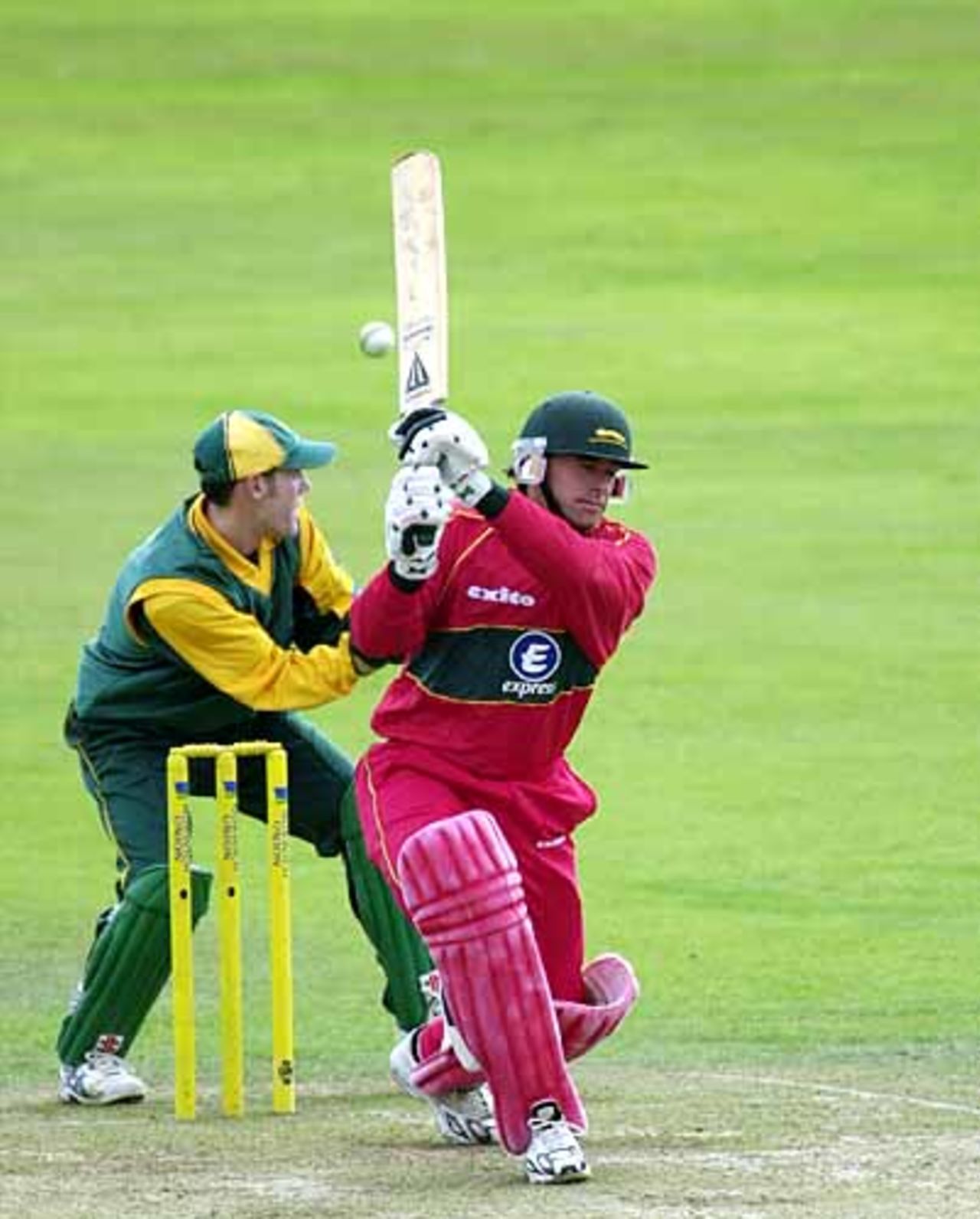 Neil Burns takes a waft at a delivery only to see it off the edge of the bat for four runs at Trent Bridge16th September 2001