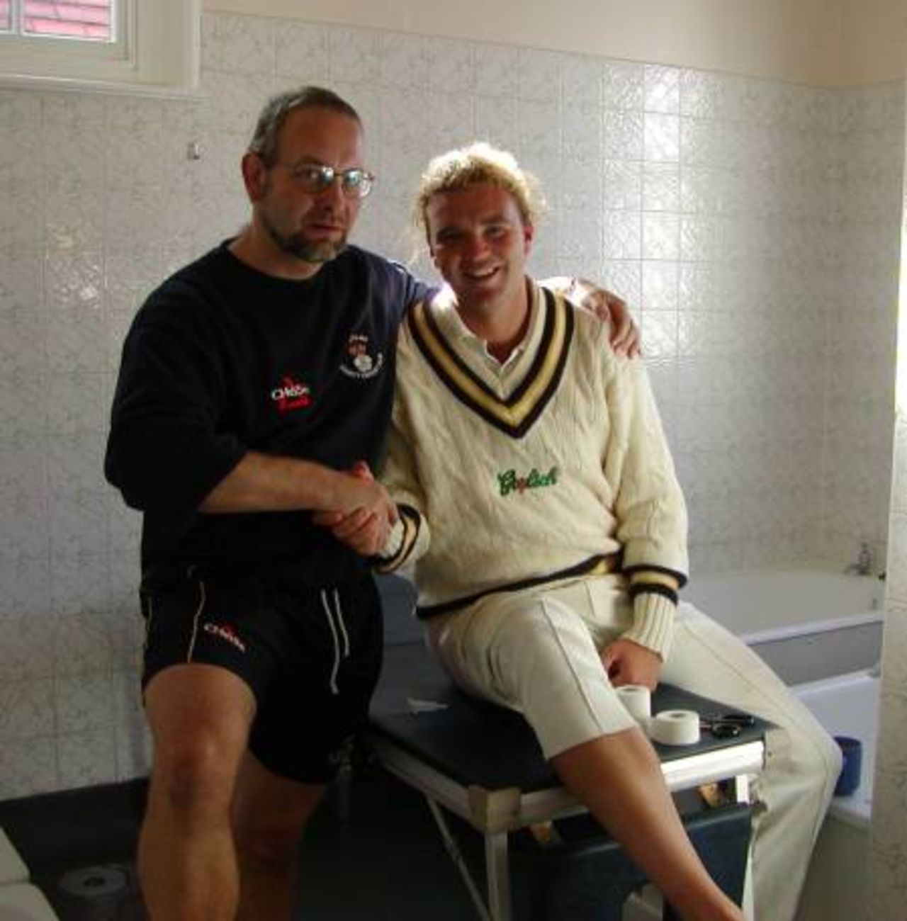 Alex Morris thanks the Hampshire physio Dave Newman for his efforts on keeping him on the field this season.