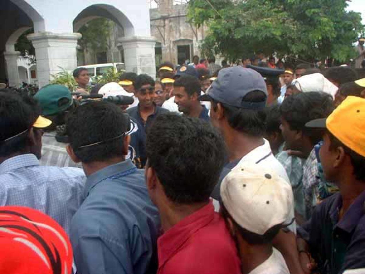 Murali arrives at the ground in Jaffna