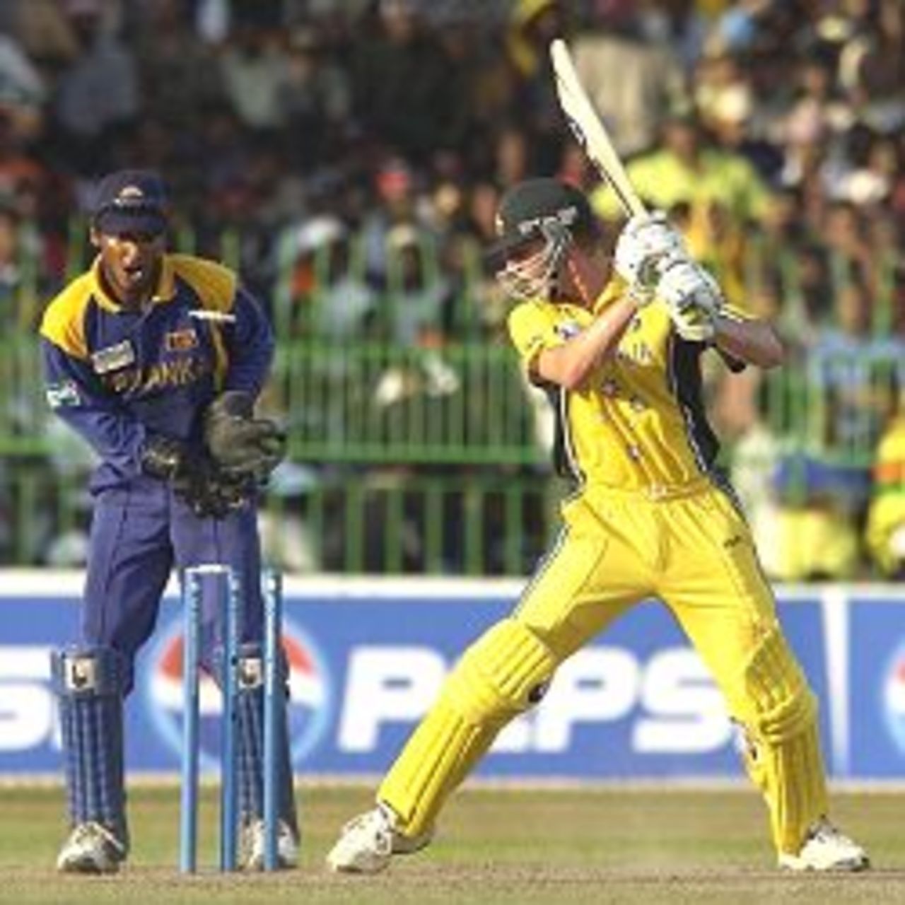 COLOMBO - SEPTEMBER 27: Brett Lee of Australia is bowled out during the Australia v Sri Lanka Semi Final match of the ICC Champions Trophy at the R. Premadasa Stadium, Colombo, Sri Lanka on September 27, 2002.