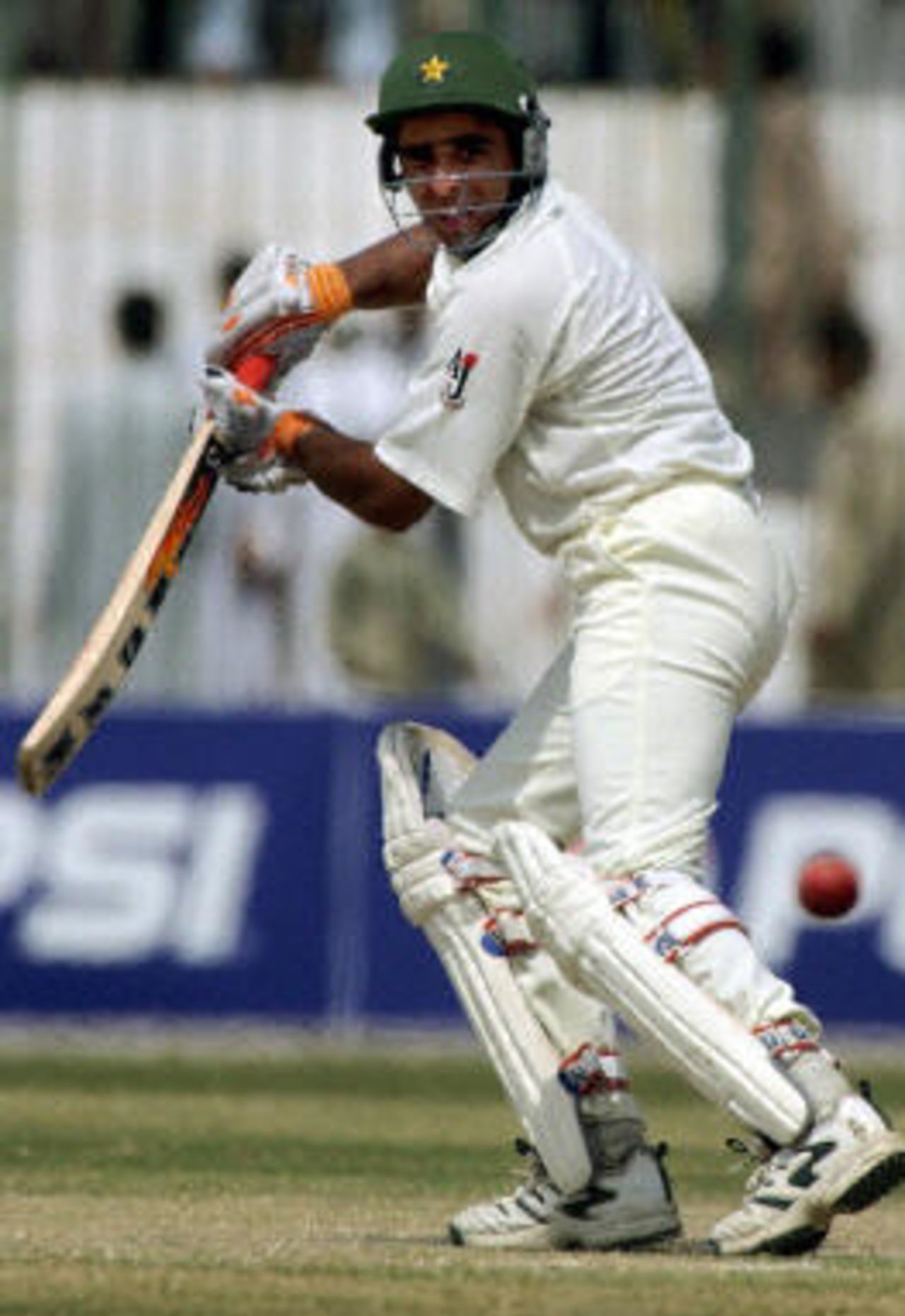 Taufeeq Umar cuts a ball to the boundary during the fourth day of the second Test between Pakistan and Bangladesh in Peshawar, 30 August 2003.