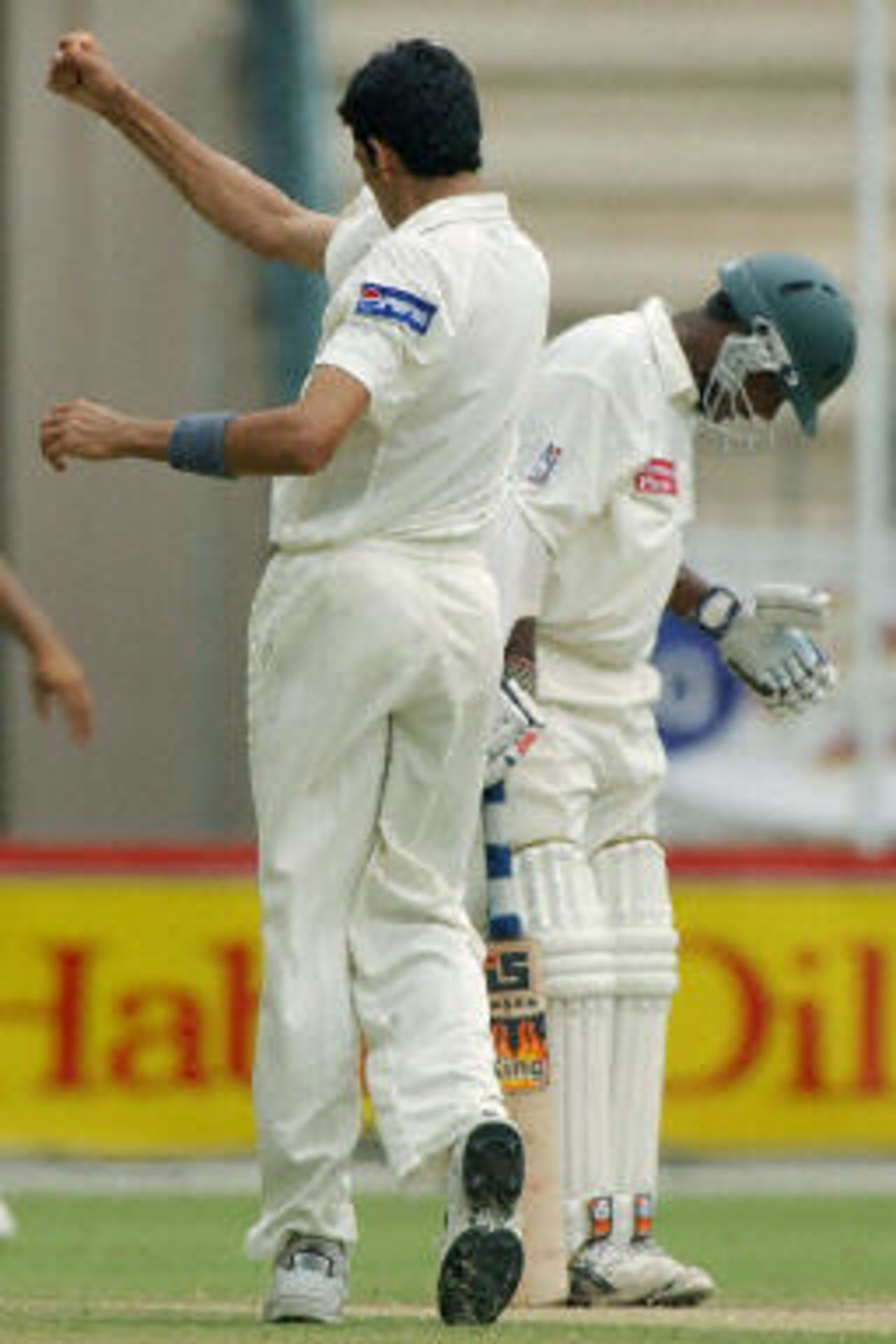 Umar Gul celebrates after dismissing Mohammad Rafique, Pakistan v Bangladesh, 3rd Test, Multan, September 5, 2003.