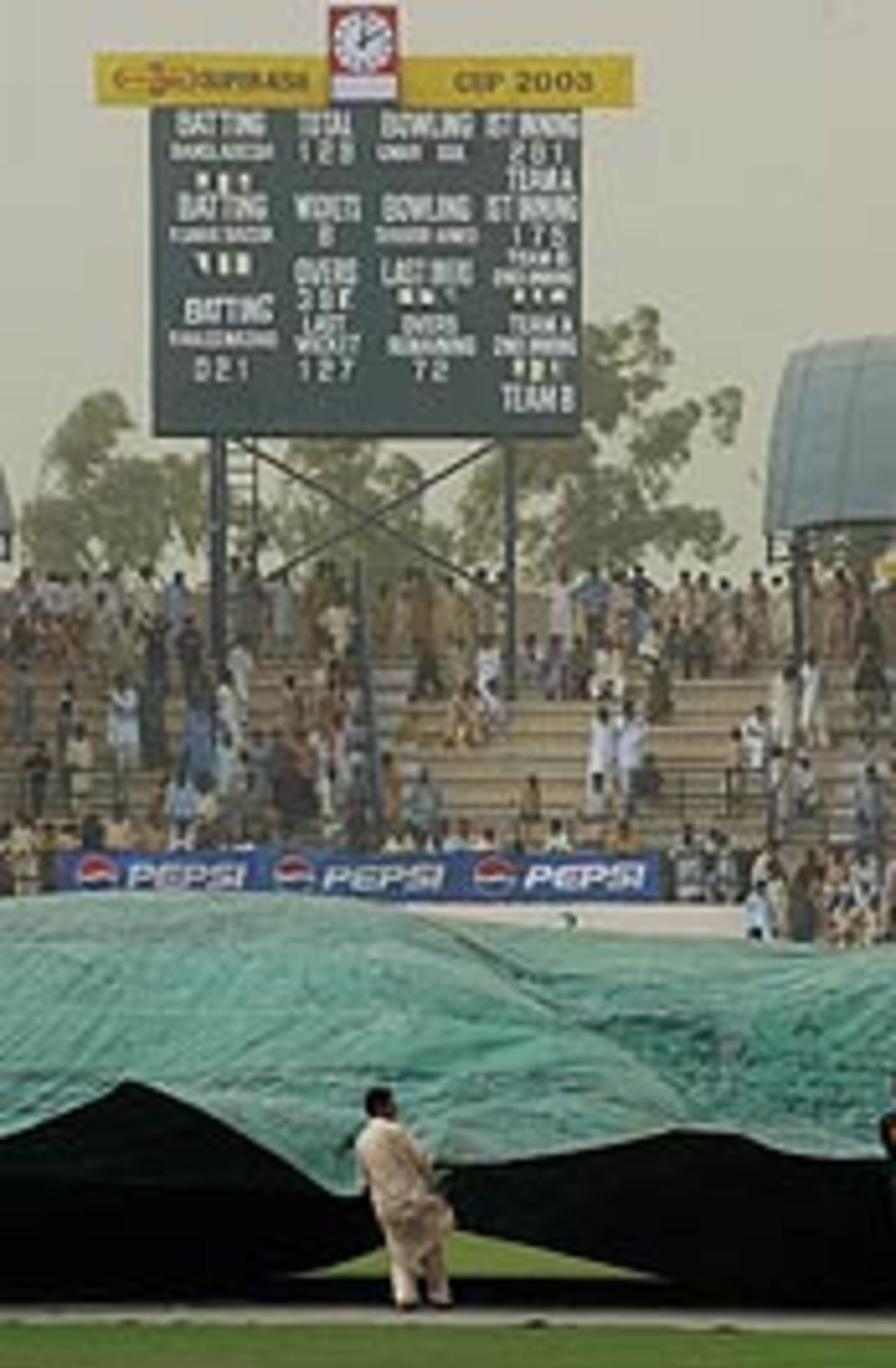 Groundsman struggles with the covers, Pakistan v Bangladesh, 3rd Test, Day 3, September 5, 2003