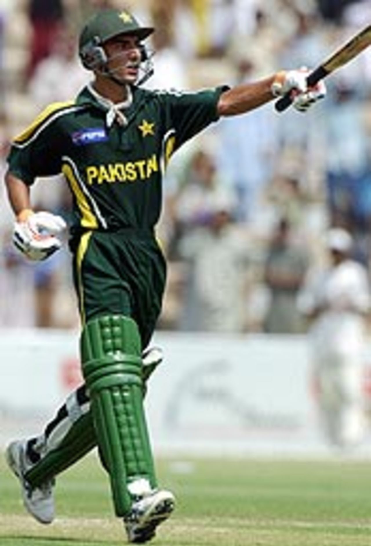 Yasir Hameed celebrates after scoring his first ODI century, Pakistan v Bangladesh, 1st ODI, Multan, September 9, 2003