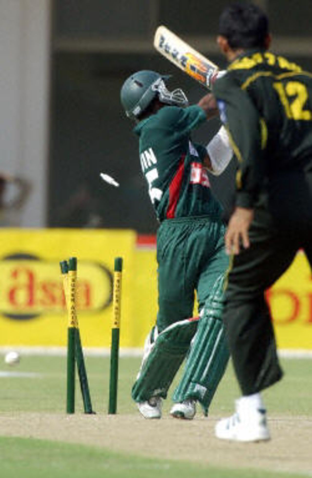 Rajin Saleh clean bowled by Abdul Razzaq, Pakistan v Bangladesh, 1st ODI, Multan, September 9, 2003.