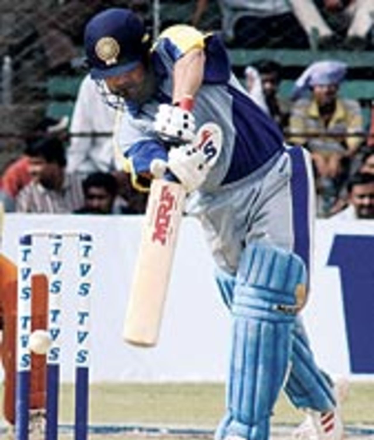 Sachin Tendulkar drives on the way to his 88 during the final of the Challenger Series, India A v India B, final, Bangalore, September 14, 2003