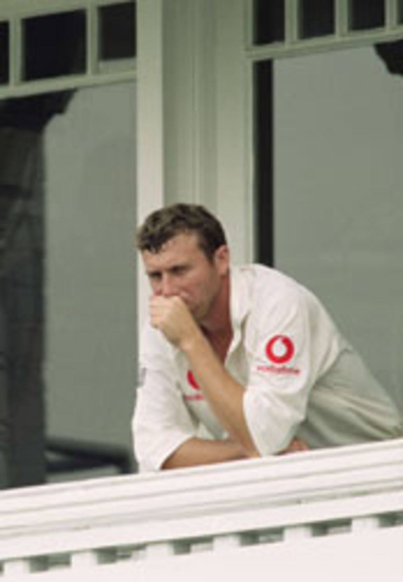 Michael Atherton looking pensive on Trent Bridge balcony, Eng v Aust, 3rd Test, August 6, 2001