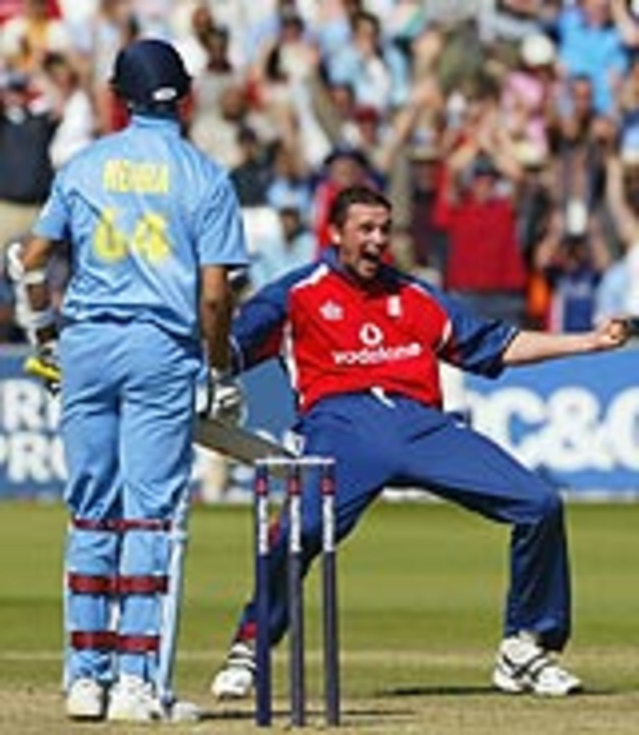 Steve Harmison takes a hat-trick, during the first one-day international at Trent Bridge, England v India, NatWest Challenge, September 1, 2004