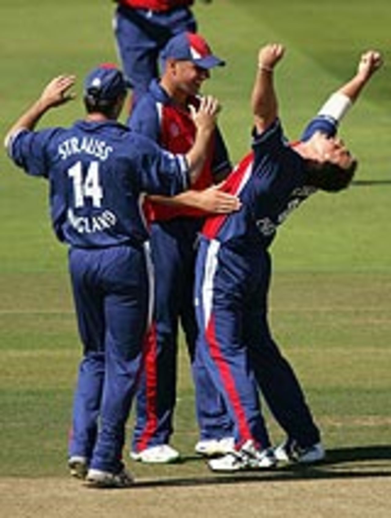 Darren Gough celebrates his 200th one-day international wicket, England v India, 3rd ODI, NatWest Challenge, September 5 2004