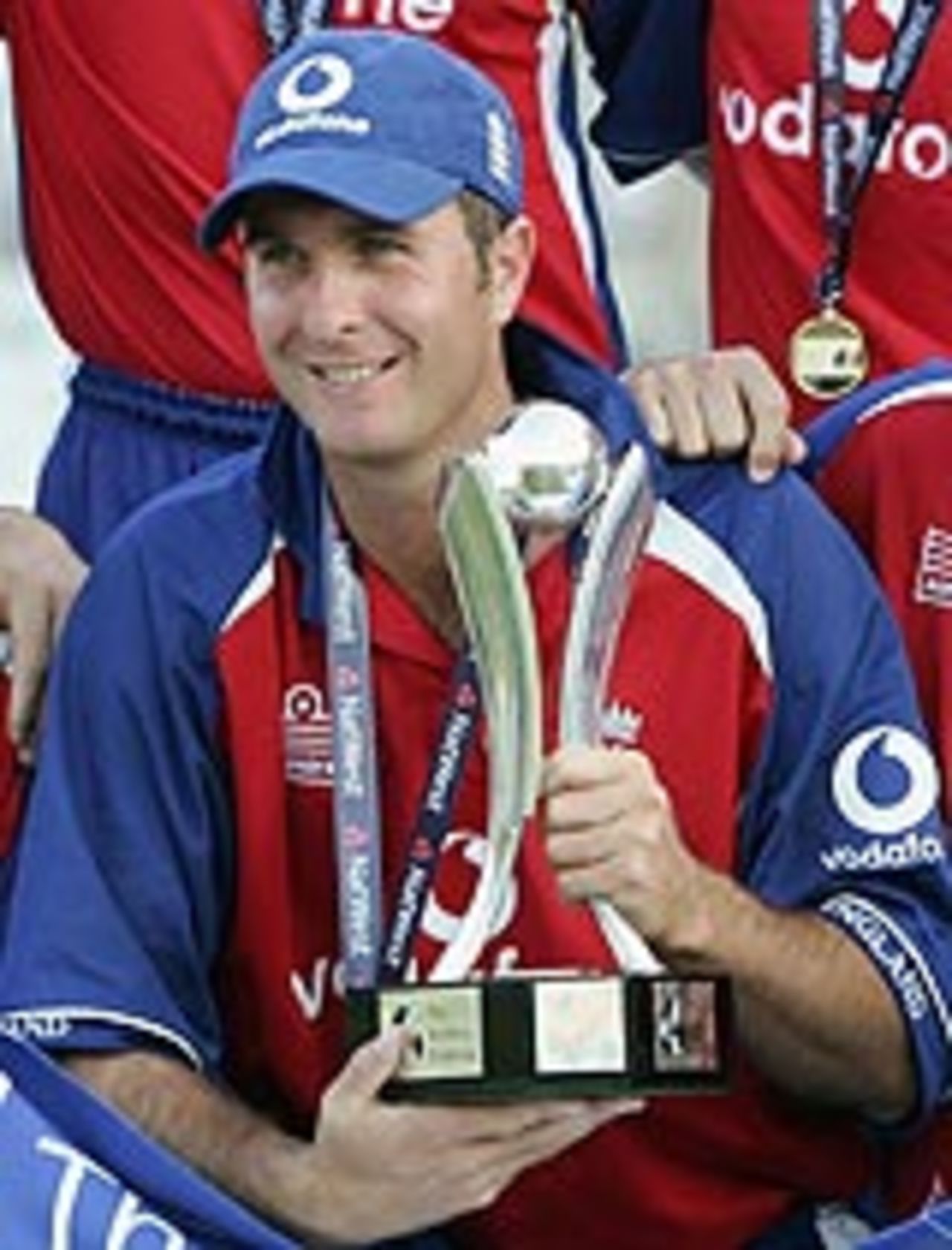 Michael Vaughan takes possession of the NatWest Challenge trophy, despite England's defeat in the third and final match at Lord's, England v India, 3rd ODI, NatWest Challenge, September 5 2004