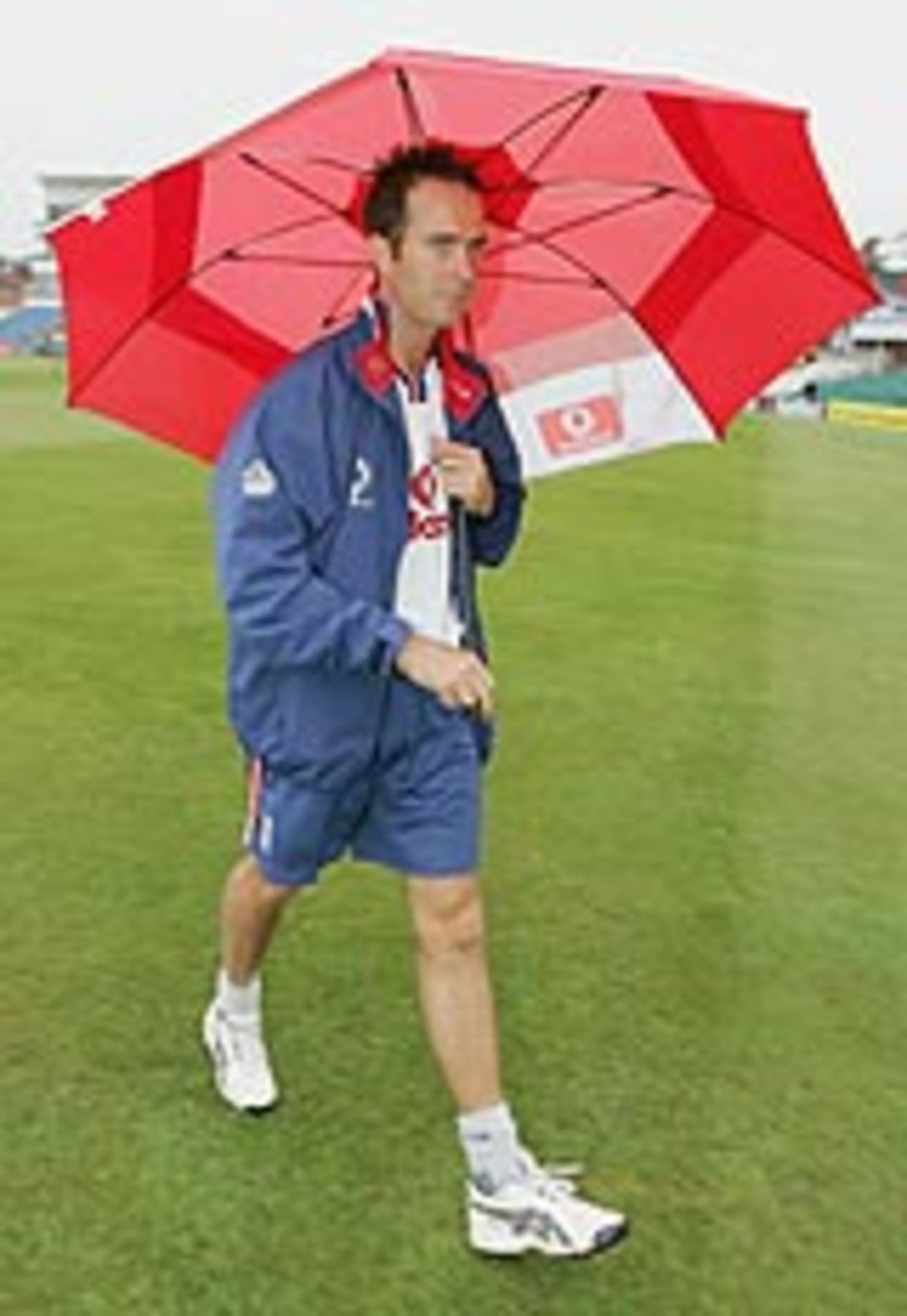 Michael Vaughan in the rain